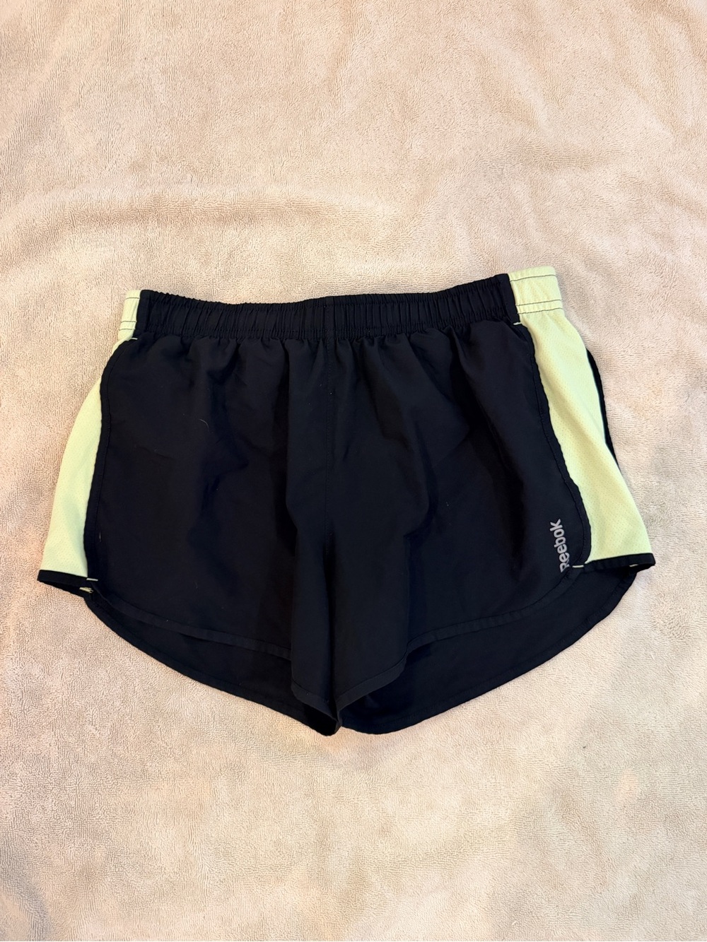 Reebok Black Athletic Shorts with Light yellow/ Green Side Panels